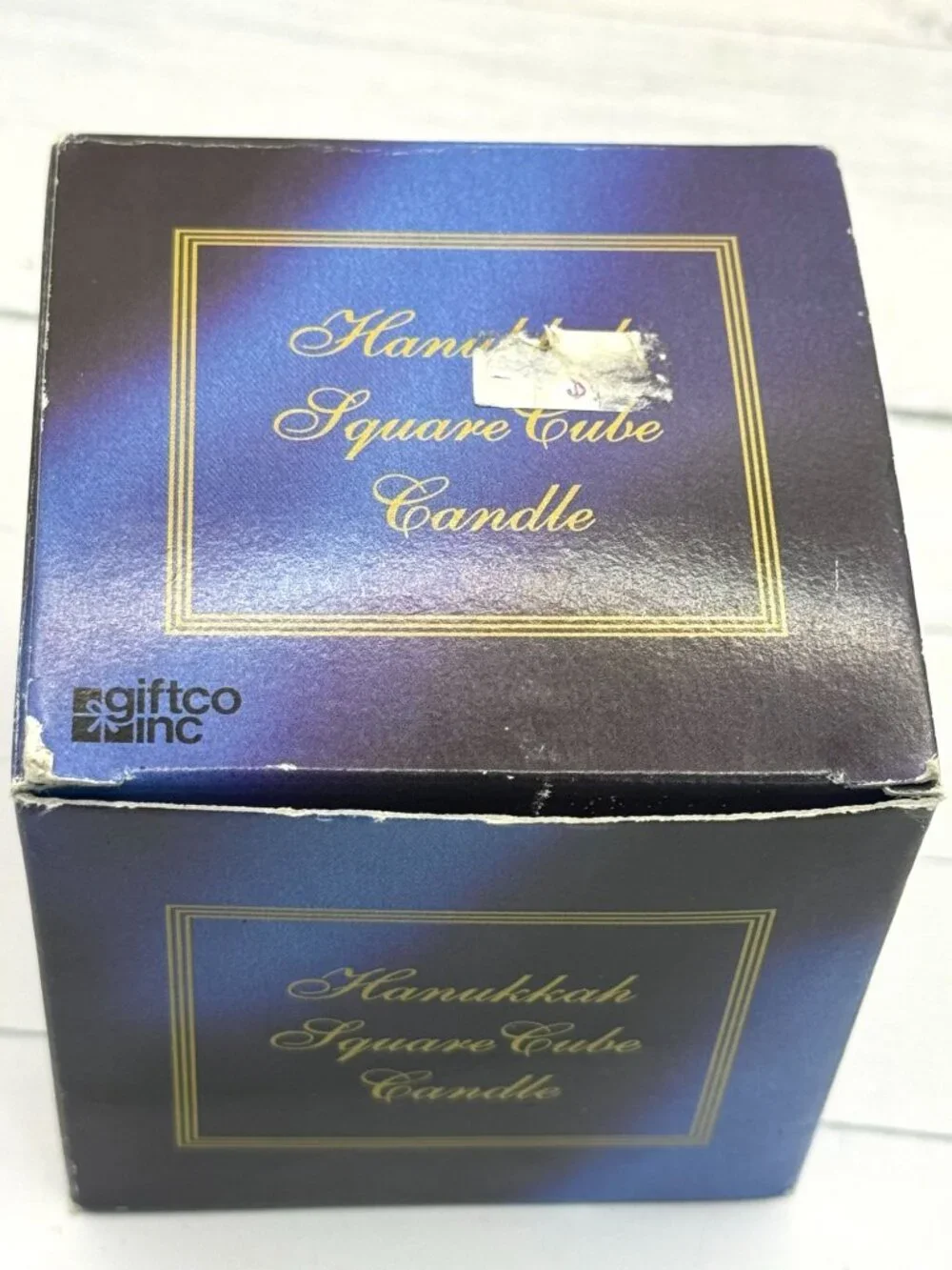 Hanukkah Square Cube Candle With Star Of David & Menorah Design